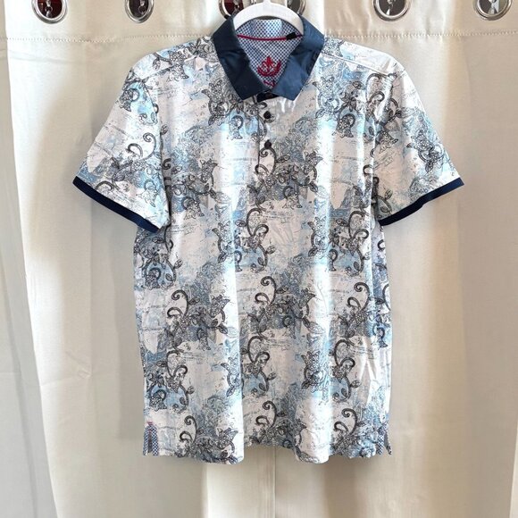 Au Noir Mens Polo Shirt 1Xl Preppy Floral Mercerized Cotton Retro Casual 19008 - Picture 1 of 16
